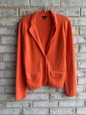 Ann Taylor Wool Blend Long Sleeve Collared Orange Sweater Blazer Size M